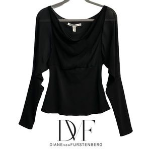Diane von Furstenberg Black Silk & Wool Batwing Cowl neck Top